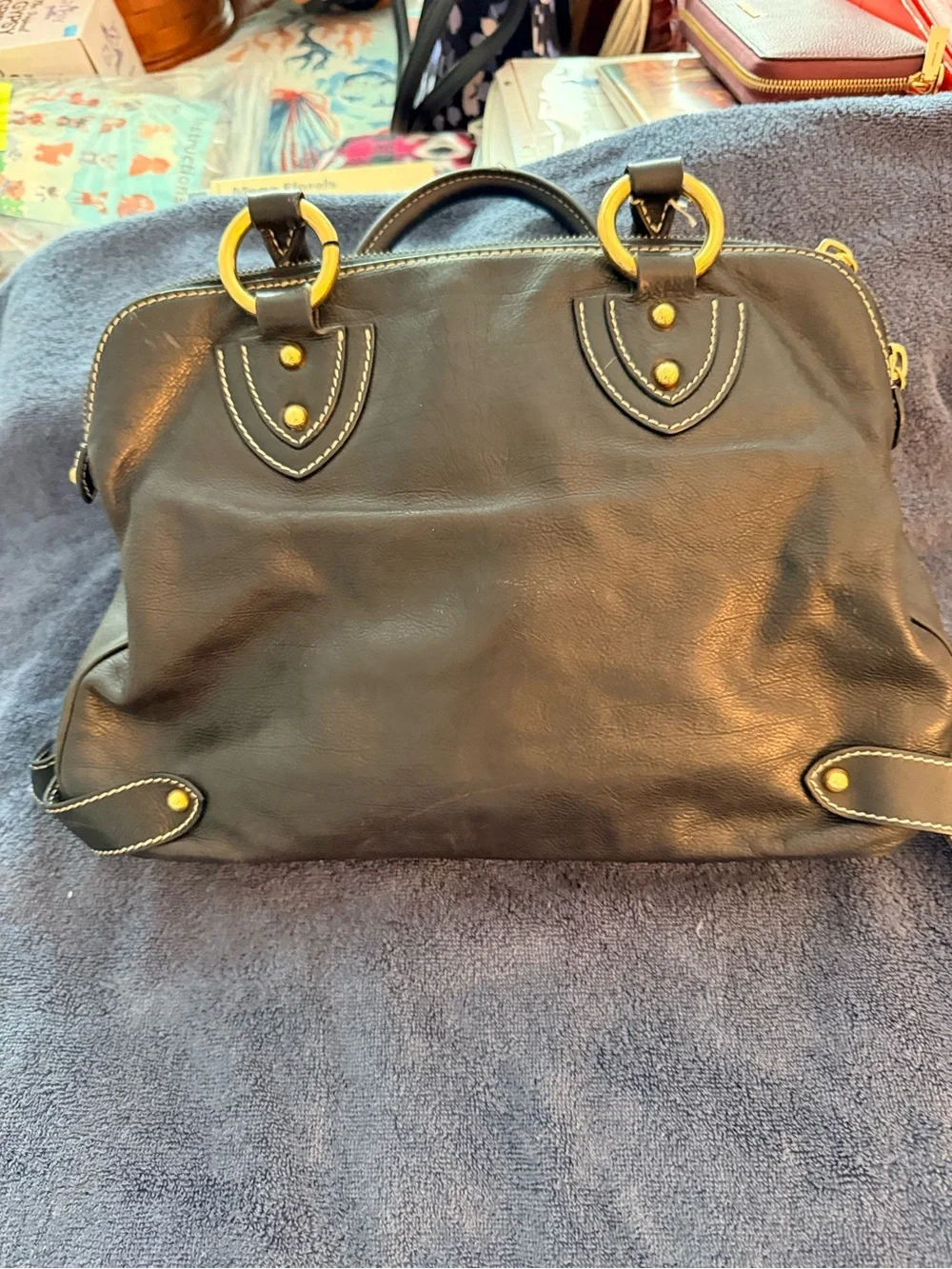 Marc Jacob’s Vintage Black Leather Satchel Handbag with Gold Hardware